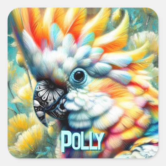 Cockatoo Bird Yellow Poppies Personalized スクエアシール (正面)