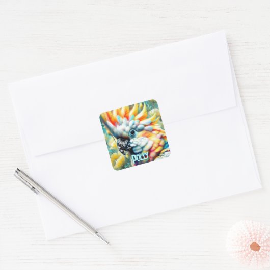 Cockatoo Bird Yellow Poppies Personalized スクエアシール (封筒)