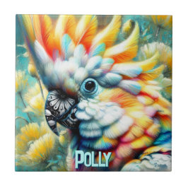 Cockatoo Bird Yellow Poppies Personalized タイル