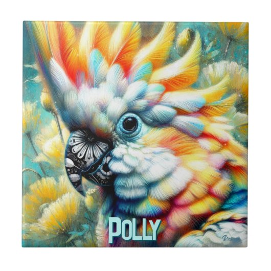 Cockatoo Bird Yellow Poppies Personalized タイル (正面)