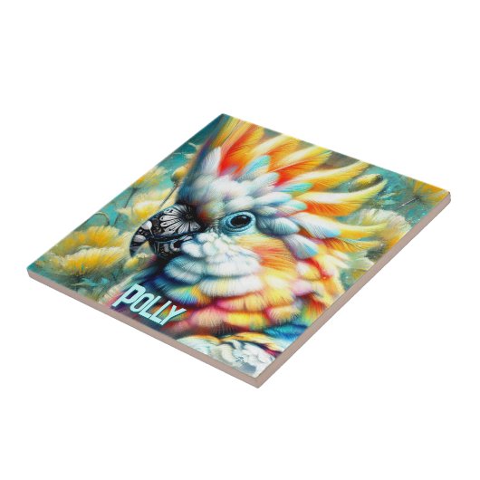 Cockatoo Bird Yellow Poppies Personalized タイル (側面)