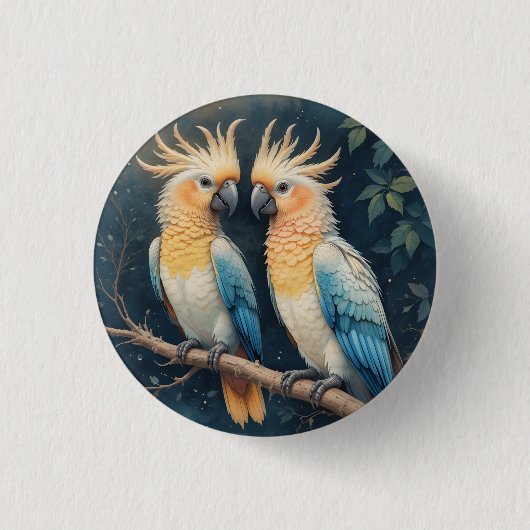 Cockatoo Parrot Couple 缶バッジ (正面)