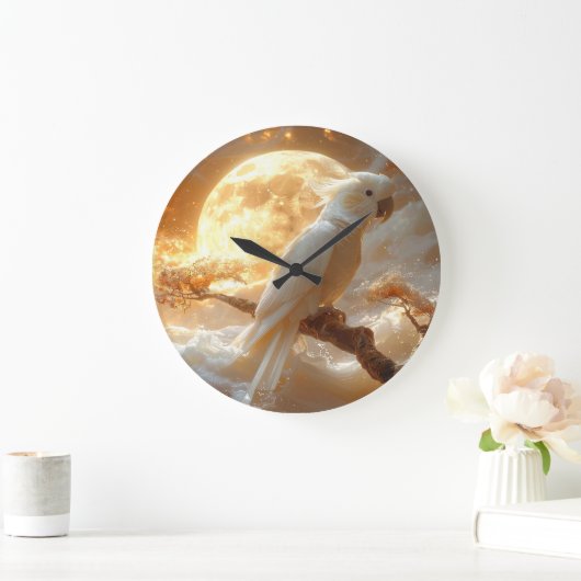 Cockatoo Parrot Fantasy Dreamscape ラージ壁時計 (ホーム)