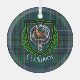Cockburn Scottish Clan Tartan & Crest ガラスオーナメント
