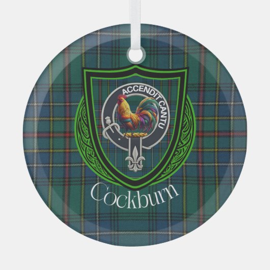 Cockburn Scottish Clan Tartan & Crest ガラスオーナメント (正面)