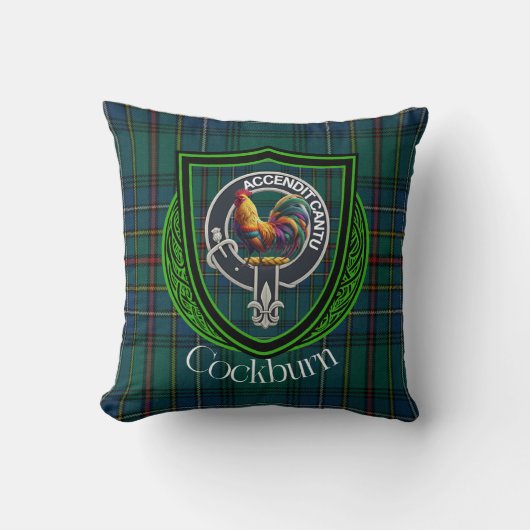 Cockburn Scottish Clan Tartan & Crest クッション (正面)
