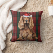 Cocker Spaniel and Seasonal Plaid Christmas Dog クッション (ブランケット)