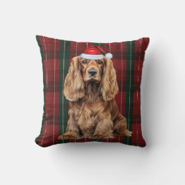 Cocker Spaniel and Seasonal Plaid Christmas Dog クッション