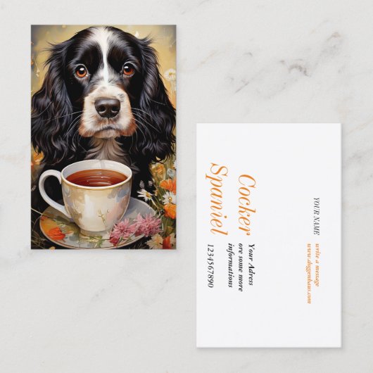 Cocker Spaniel black white 名刺 (正面/裏面)