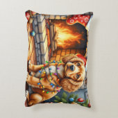 Cocker Spaniel by Fireplace with Christmas Lights アクセントクッション (裏面(縦))