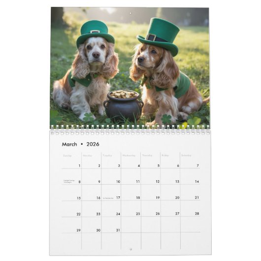 Cocker Spaniel Calendar カレンダー (3月 2026)