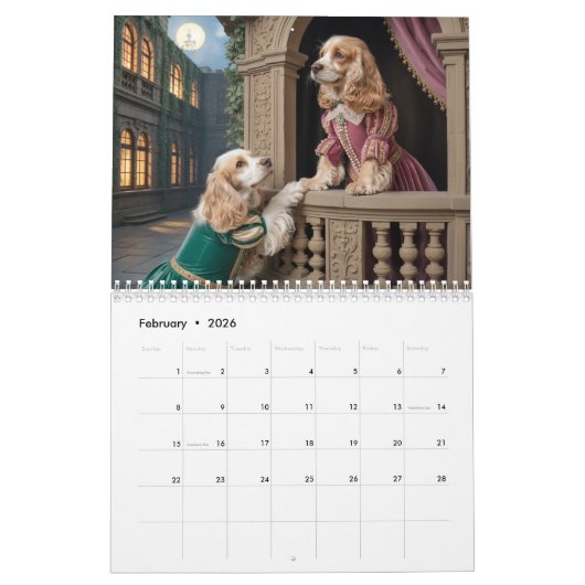 Cocker Spaniel Calendar カレンダー (2月 2026)