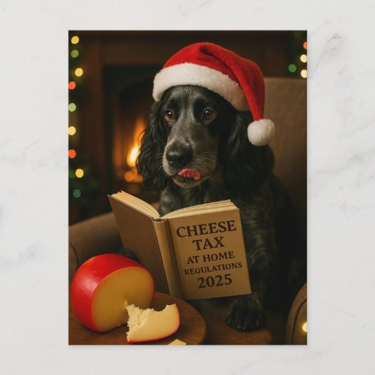 Cocker spaniel 'Cheese Tax' Christmas postcard ポストカード (正面)