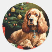 Cocker Spaniel Christmas ラウンドシール (正面)