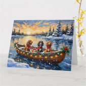 Cocker Spaniel Christmas Boat Holiday カード (黄色い花)