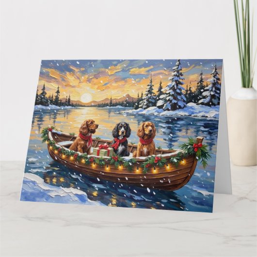 Cocker Spaniel Christmas Boat Holiday カード (正面)
