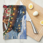 Cocker Spaniel Christmas Boat Holiday キッチンタオル (四つ折り)