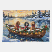 Cocker Spaniel Christmas Boat Holiday キッチンタオル (横)