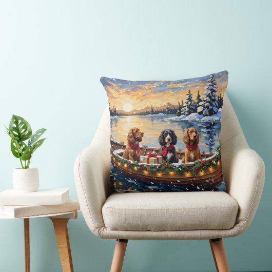 Cocker Spaniel Christmas Boat Holiday クッション (椅子)