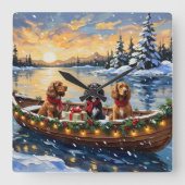 Cocker Spaniel Christmas Boat Holiday スクエア壁時計 (正面)
