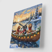 Cocker Spaniel Christmas Boat Holiday スクエア壁時計 (傾斜)