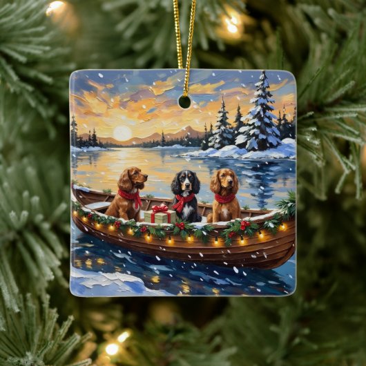 Cocker Spaniel Christmas Boat Holiday セラミックオーナメント (ツリー)