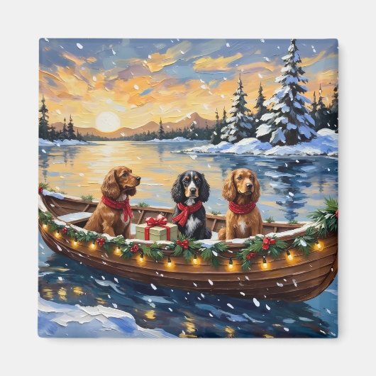 Cocker Spaniel Christmas Boat Holiday マグネット (正面)
