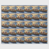 Cocker Spaniel Christmas Boat Holiday ラッピングペーパー (フラット)