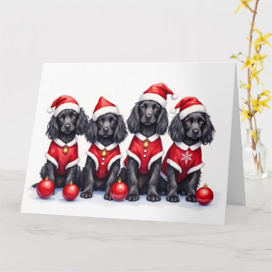 Cocker Spaniel Christmas Dress Santa Hat カード (黄色い花)