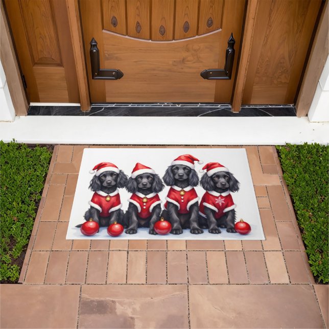 Cocker Spaniel Christmas Dress Santa Hat ドアマット (室外)