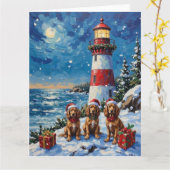 Cocker Spaniel Christmas Lighthouse Holiday カード (黄色い花)