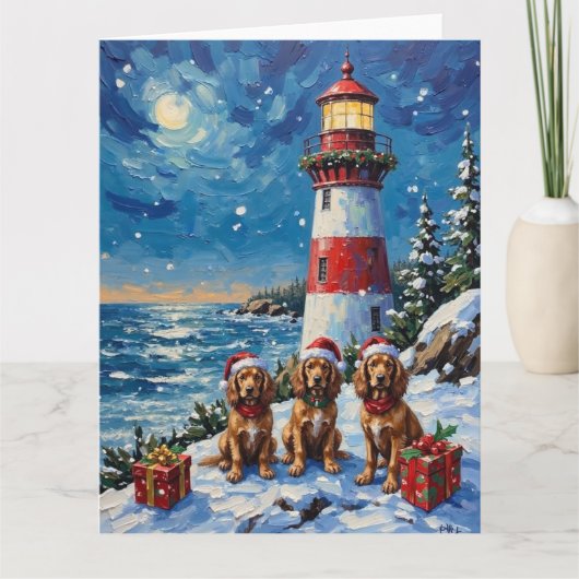 Cocker Spaniel Christmas Lighthouse Holiday カード (正面)