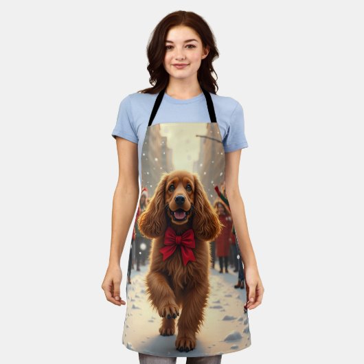 Cocker Spaniel Christmas Parade Holiday Painting エプロン (着用した状態)
