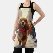Cocker Spaniel Christmas Parade Holiday Painting エプロン (インサイチュ)
