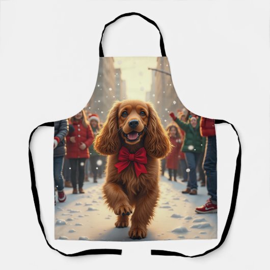 Cocker Spaniel Christmas Parade Holiday Painting エプロン (正面)