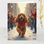 Cocker Spaniel Christmas Parade Holiday Painting カード (黄色い花)