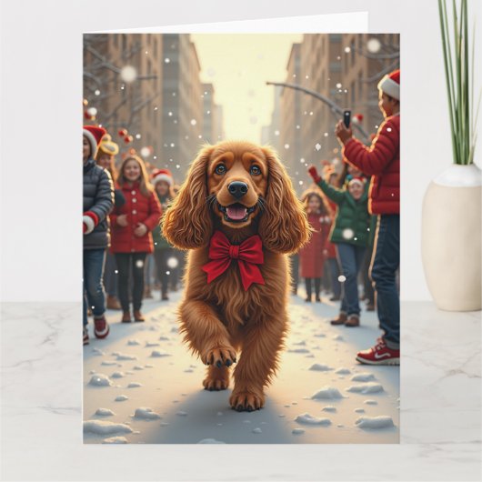 Cocker Spaniel Christmas Parade Holiday Painting カード (正面)
