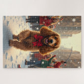 Cocker Spaniel Christmas Parade Holiday Painting ジグソーパズル (横)