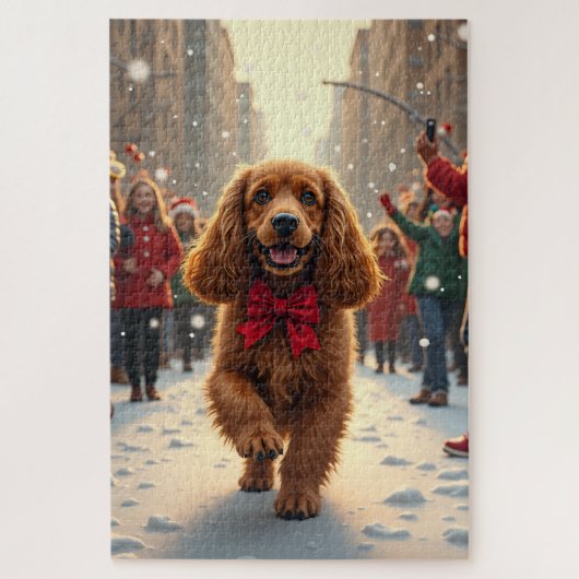 Cocker Spaniel Christmas Parade Holiday Painting ジグソーパズル (縦)