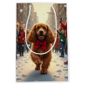 Cocker Spaniel Christmas Parade Holiday Painting ミディアムペーパーバッグ (正面)