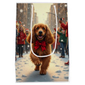 Cocker Spaniel Christmas Parade Holiday Painting ミディアムペーパーバッグ (裏面)