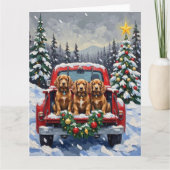 Cocker Spaniel Christmas Red Truck Holiday カード (正面)