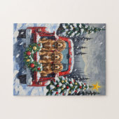 Cocker Spaniel Christmas Red Truck Holiday ジグソーパズル (横)