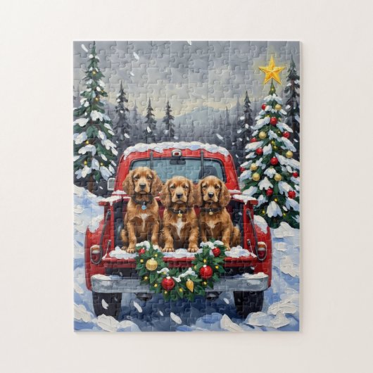 Cocker Spaniel Christmas Red Truck Holiday ジグソーパズル (縦)