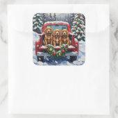 Cocker Spaniel Christmas Red Truck Holiday スクエアシール (バッグ)