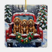 Cocker Spaniel Christmas Red Truck Holiday セラミックオーナメント (裏面)