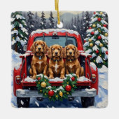 Cocker Spaniel Christmas Red Truck Holiday セラミックオーナメント (正面)