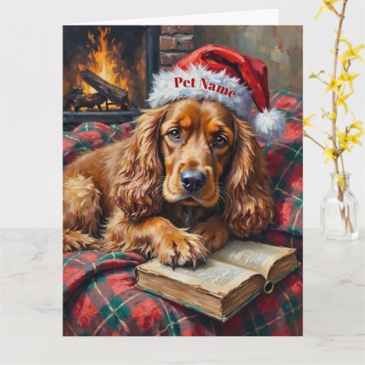 Cocker Spaniel Christmas Story Time Hat カード (黄色い花)
