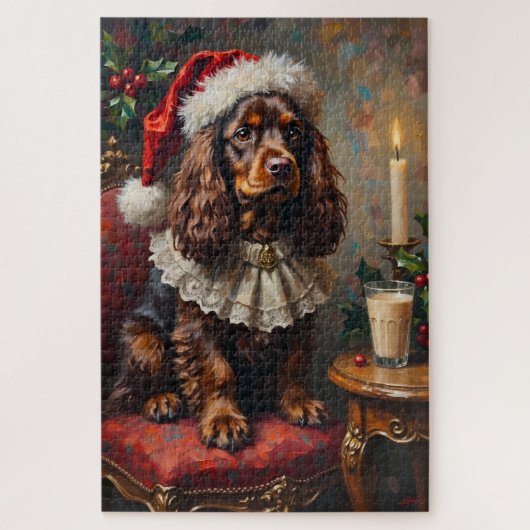Cocker Spaniel Classical Christmas Portrait Hat ジグソーパズル (縦)