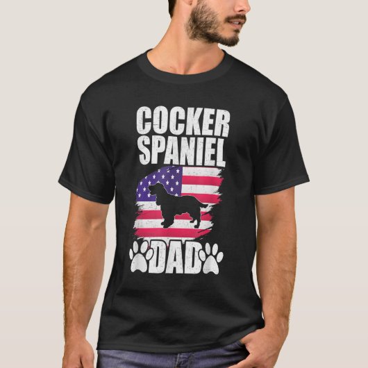 Cocker Spaniel Dad Dog Lover American US Flag Tシャツ (正面)